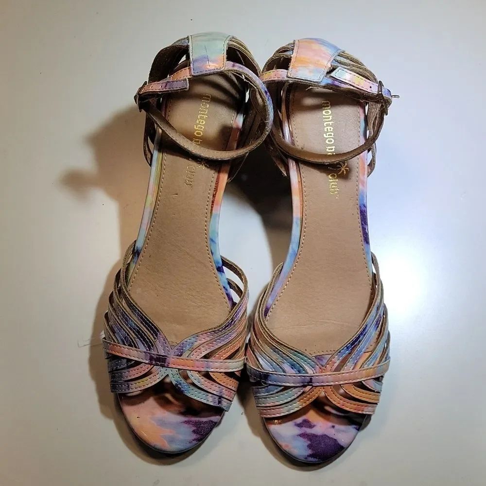 MONTEGO BAY MULTI-COLOR LOW WEDGE STYLE OPEN TOE ANKLE STRAP WOMEN"S SANDAL